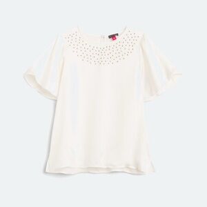 Vince Camuto NWT Ivory White Tulip Sleeve Blouse with Studded Detail